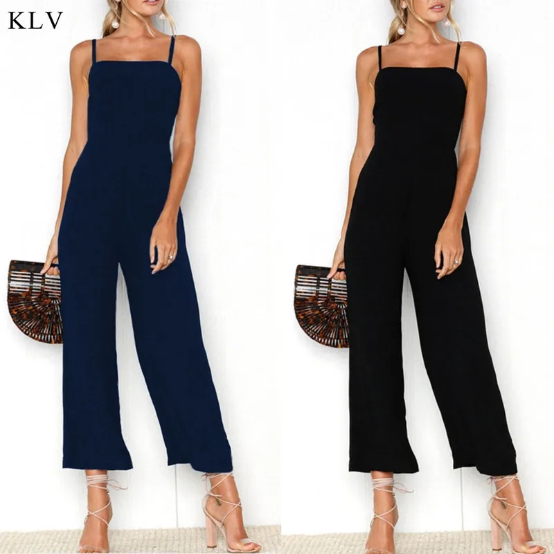 

KLV Women's Solid Color Backless Sleeveless Wide Long Pants Jumpsuit Rompers Overalls Playsuits Backless Overalls Bow