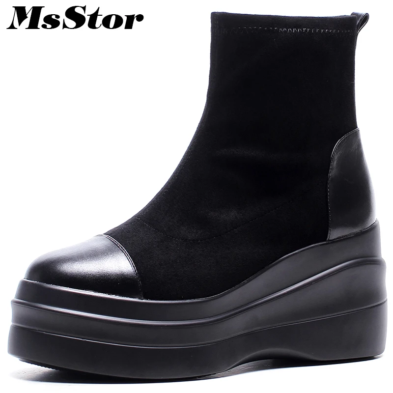 

MsStor Women Thick Bottom Boots Casual Fashion Concise Platform Ankle Boots Women Shoes Elegant Flat With Boots Shoes Woman