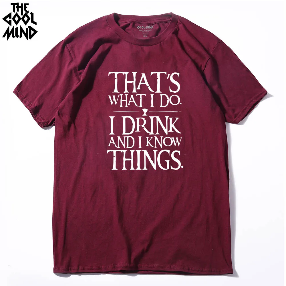 COOLMIND, Мужская футболка с принтом Игры престолов, повседневная мужская футболка, хлопок, я пью и знаю вещи, Мужская футболка с принтом, футболки - Цвет: GA0123A-LS
