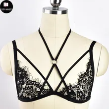 Черный кружевной топ без косточек, эластичный ремешок, мягкий бандаж, готический бюстгальтер, сексуальное женское белье, прозрачный бюстгальтер