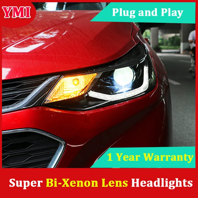 YMI Car Headlamp For CHEVROLET CRUZE headlights 2017 LED cruze head lamp C Angel eyes DRL front