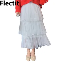 Винтажная многослойная длинная юбка из тюля с рюшами Женская легкая многослойная сетчатая юбка