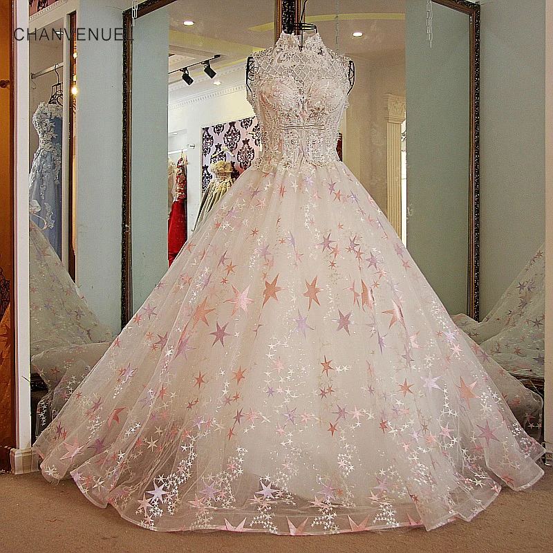 LS21778 Bling Bridal Gowns with Train Sexy Backless High Neck Ball Gown