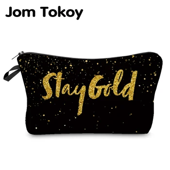 

Jom Tokoy cosmetic organizer bag Heat Transfer Printing Golden alphabet makeup bag Fashion Women Brand Cosmetic Bag