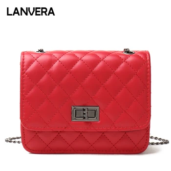 

LANVERA brand women mini solid totes plaid chains flap handbag hotsale ladies evening purse crossbody shoulder messenger bags