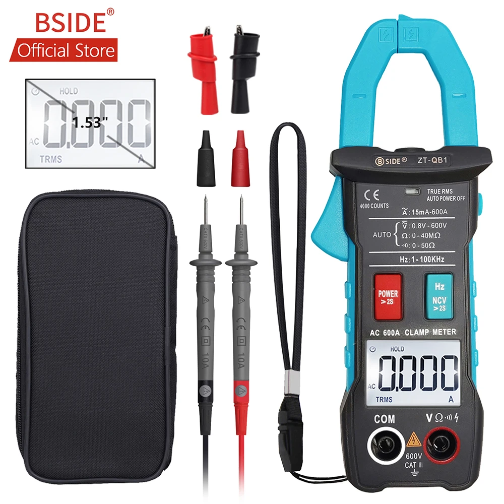 

BSIDE 600A Digital Clamp Multimeter Inrush Current True RMS Auto Ranging 4000 Counts Voltage NCV Resistance with Flashlight