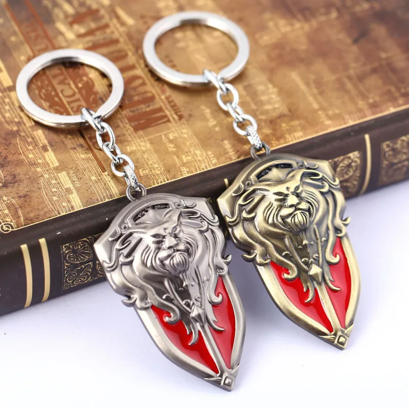 

New Design 3D WOW World of Warcraft Brelok Weapon Model Keyring Cosplay Souvenirs Gift Leo Lion Shield Keychain Tribal Shield