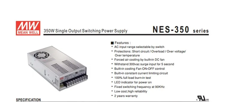 100-240Vac до 27VDC, 351 Вт, 27V13A UL перечисленный источник питания светодио дный светодиодный свет, драйвер СВЕТОДИОДНОЙ вывески, NES-350-27