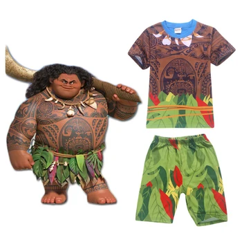 

2020 New Cartoon Moana Clothes Boys Clothing Cotton Pajamas Set Maui Costume 2 Piece Set DS29
