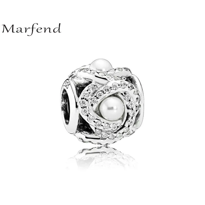 

Marfend 2018 New Silver 925 Jewelry Bright Concentirc Knot CZ Charm fits Original Bracelet DIY Beads For Lady Pearl Jewelry