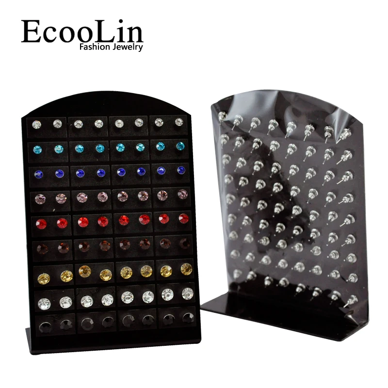 One Card 36Pairs Fashion Stainless Steel Multicolor Rhinestone Stud Earrings Wholesale Women Jewelry Lots LB286 2