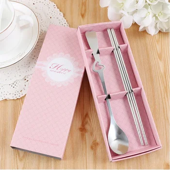 

50sets Hollow Heart Dinnerware Sets Wedding Favor Party Gift Stainless Steel Spoon Chopsticks with Gift Box wen6908