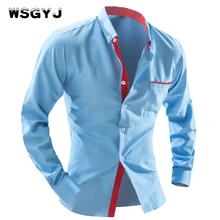 WSGYJ 2017 Men’S Fashion Men Shirt British Fashion Wave Point Slim Square Collar Long-Sleeved Shirt Single Large Size 4XL