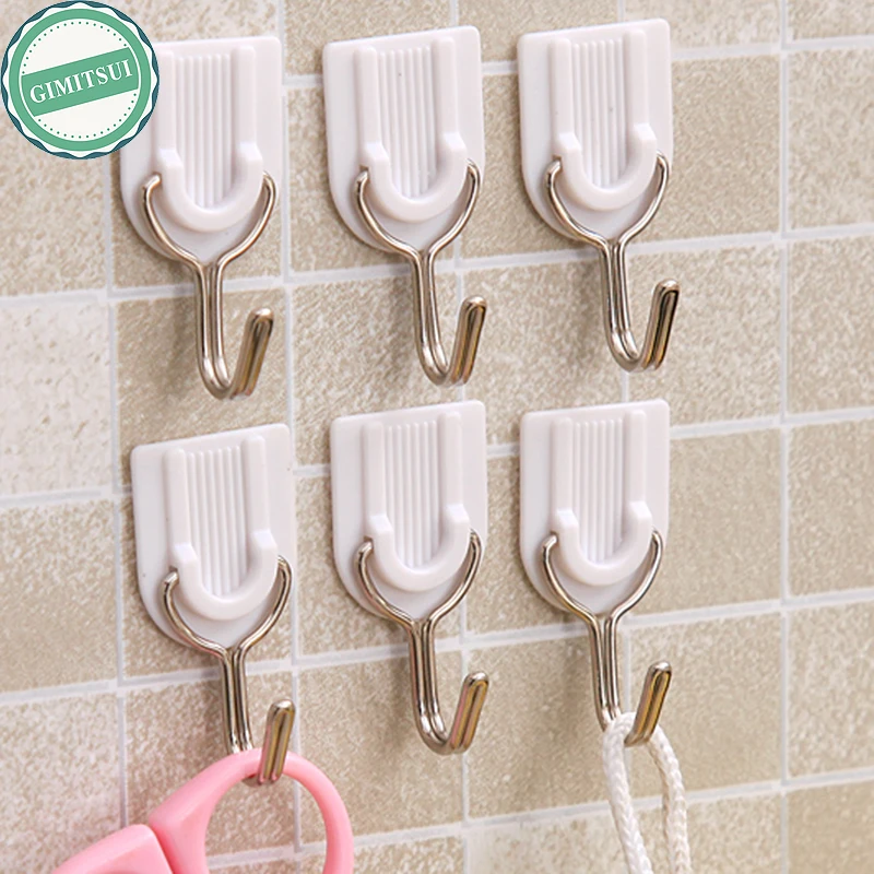 6X Self Adhesive Home Kitchen Wall Door Plastic Stick Holder Hook Hanger, Self Adhesive Hooks