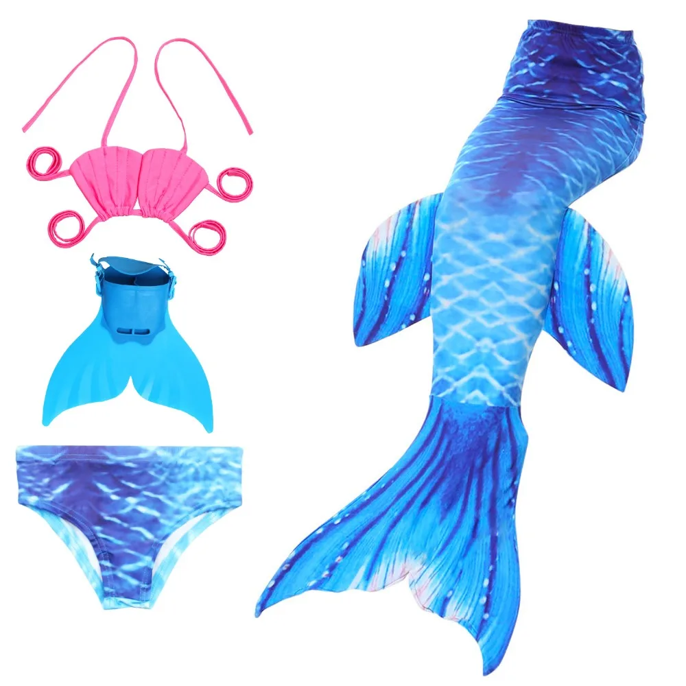 

4Pcs/8 Colors Children Swimming Mermaid Tails with Fin Costume Little Mermaid Tails Skirts Princess for Girls Swimsuit Cosplay