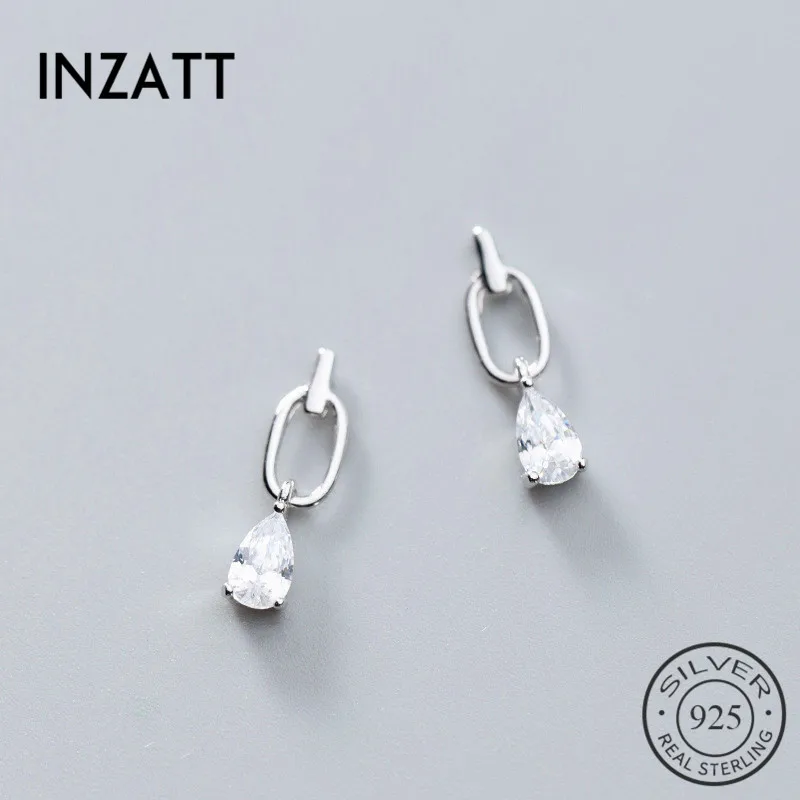 

INZATT 100% 925 Sterling Silver Zircon Water Drop Dangle Geometric Oval Earrings For Women Anniversary Party Cute Fine Jewelry