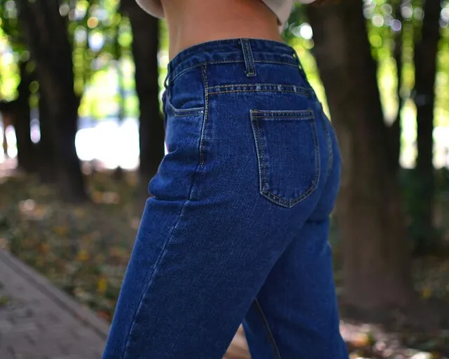 Lukin yoyo Джинсы Женские Повседневные джинсы с высокой талией Темно-синие джинсовые рыхлые джинсы