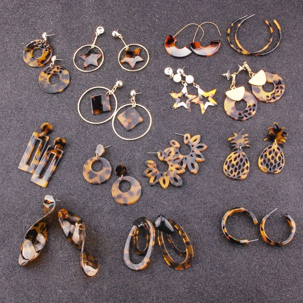 Dvacaman ZA 2019 Geometric Leopard Print Resin Drop Earrings Long Dangle Earrings Women Party Statement Jewelry Gifts Wholesale
