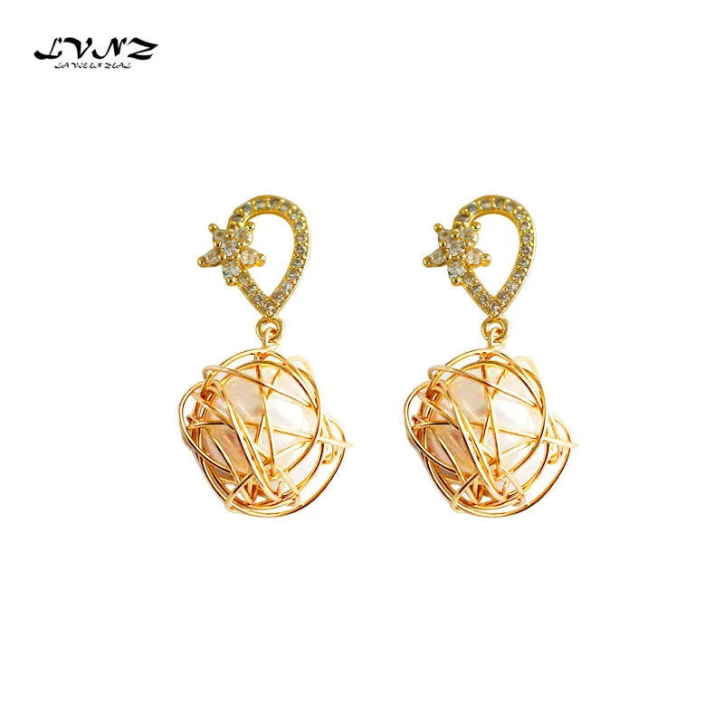 LVNZ 2019 New Hot Fashion Freshwater Pearls Golden Twining Vantage Style Bohemia Popular Drop Earrings For Women Jewelry 7014f | Украшения