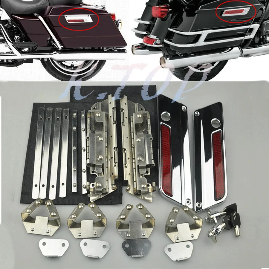 Motorcycle Chrome Saddlebag Lids Hardware locks Latch Set Cover fits