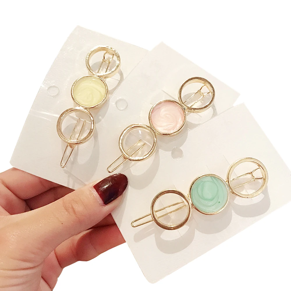 New FashionGirls Gold/Silver Plated Metal Triangle Circle Moon Hair Clips Metal Circle Hairpins Holder Hair Accessories TSLM2