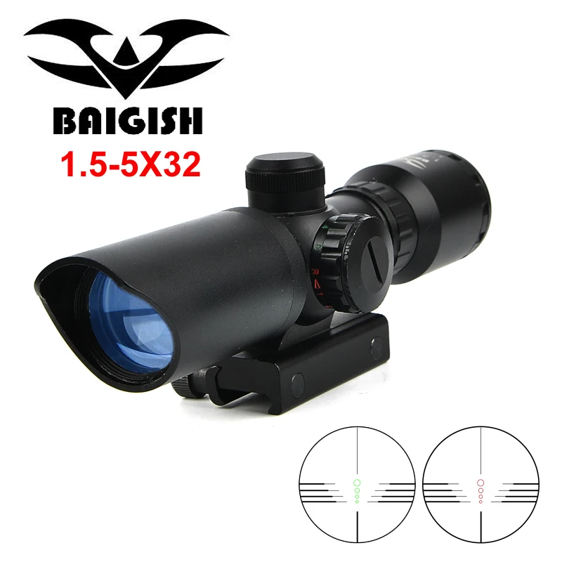1.5-5X32 Short Dot Scope Hunting Riflescope Red Green Illuminated Optical Scope Rail 20mm Crossbows For Hunter Air Soft Sight
