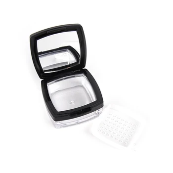 

1pc 10g Empty Square Loose Powder Box Sifter Black Loose Powder Case with Mirror Plastic Cosmetic Powder Container Sifter