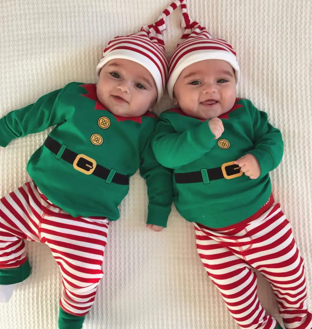 Xmas Toddler Baby Boy Girl Romper Bodysuit Pant Hat Outfits Clothes 3Pcs Baby boy girl christmas xmas clothes set baby boy girl