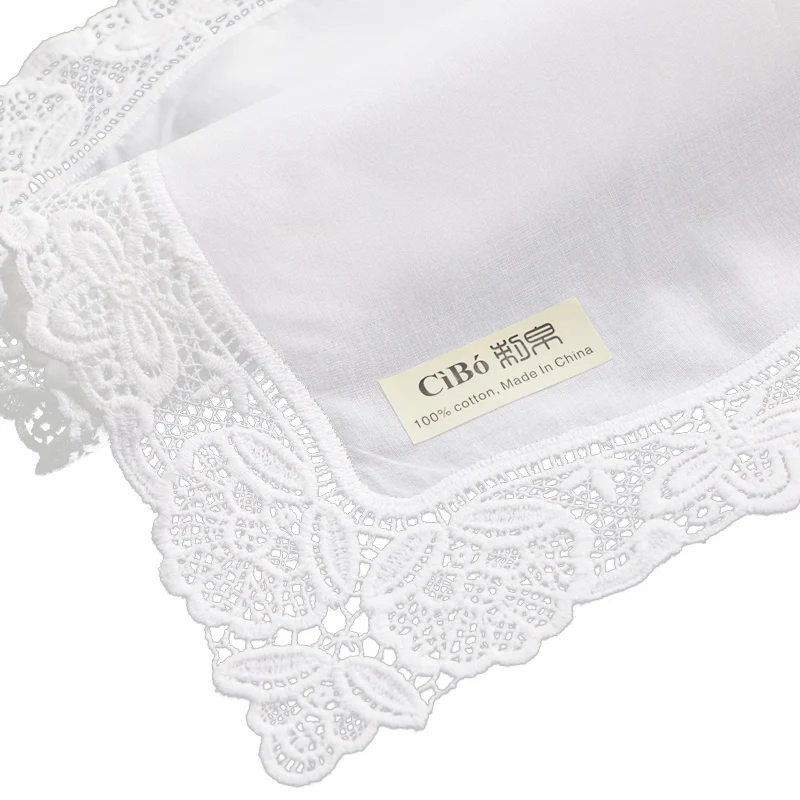  A008 : White premium cotton lace handkerchiefs 120 piece/pack blank crochet hankies for women/ladie