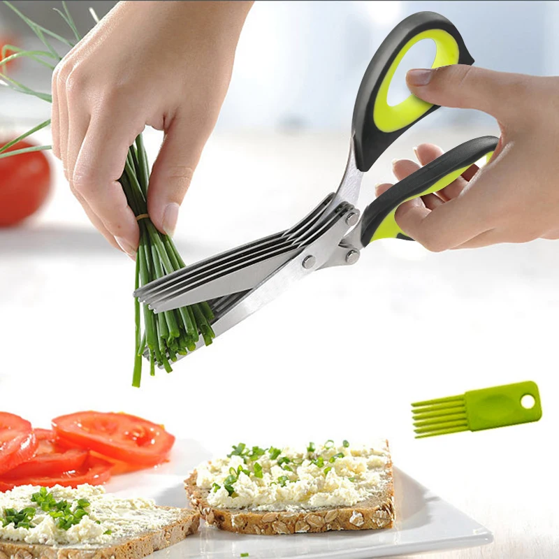 

21cm 3/5 Layers Kitchen Scissor Shears Stainless Steel Shredded Chopped Scallion Cutter Onion Herb Laver Spices Scissors Knife