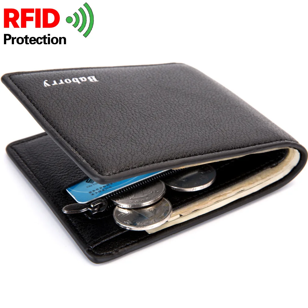 FRID Protection Men Male Slim Simple Casual Wallets PU Leather Short ...