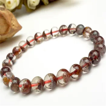 

8mm Genuine Natural Volcanic Ash Red Phantom Quartz Crystal Round Bead Stretch Charm Bracelets For Women Free Shipping