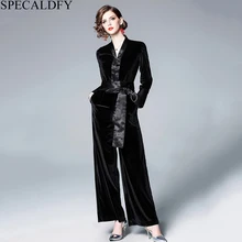 Весенний черный бархатный комбинезон с длинным рукавом, женский комбинезон, длинные штаны, дизайнерский комбинезон высокого качества
