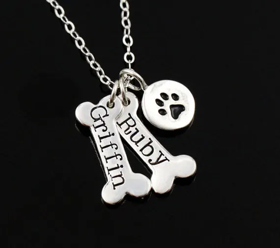  Name Necklace Dog Paw Necklace Personalized Dog Necklace Paw Print Dog Bone Initial Charm Pet Jewel