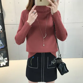 

Fashion Women Turtleneck Sweater High Elastic Solid 2019 Winter Jumper Female Oversized Knitted Pullovers Femme Pull