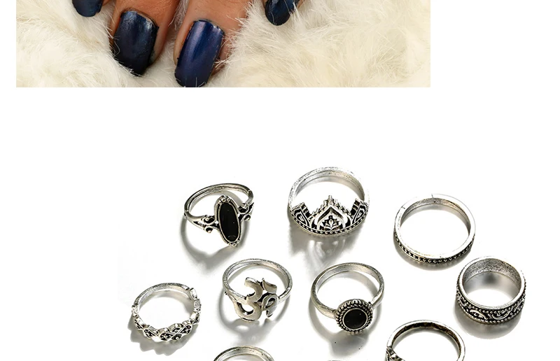 AYAYOO Bohemia Tibetan Black Stone Opal Rings Set For Woman Fashion Bijoux Silver Color Flower Crown Ring Vintage Jewelry (2)