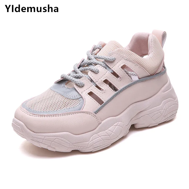 Женские повседневные туфли YIdemusha 2019 модные женские кроссовки на высоком каблуке