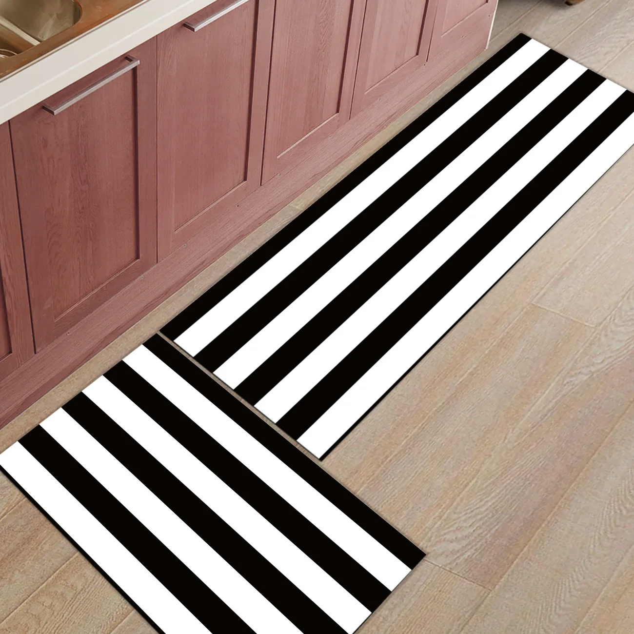 

2pcs/set Modern Striped Pattern Doormat Entrance Front Door Rug Bathroom Kitchen Living Room Carpet Anti-Slip Floor Mats