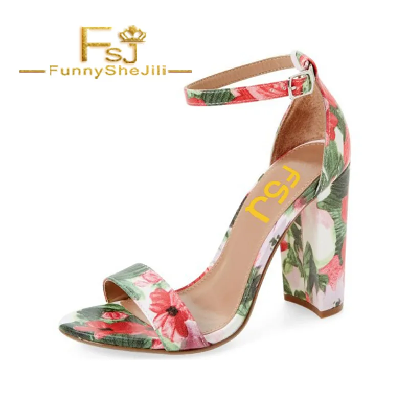 Women's Light Flower Open Toe Chunky Heel Ankle Strap Sandals Anniversary Incomparable Generous 