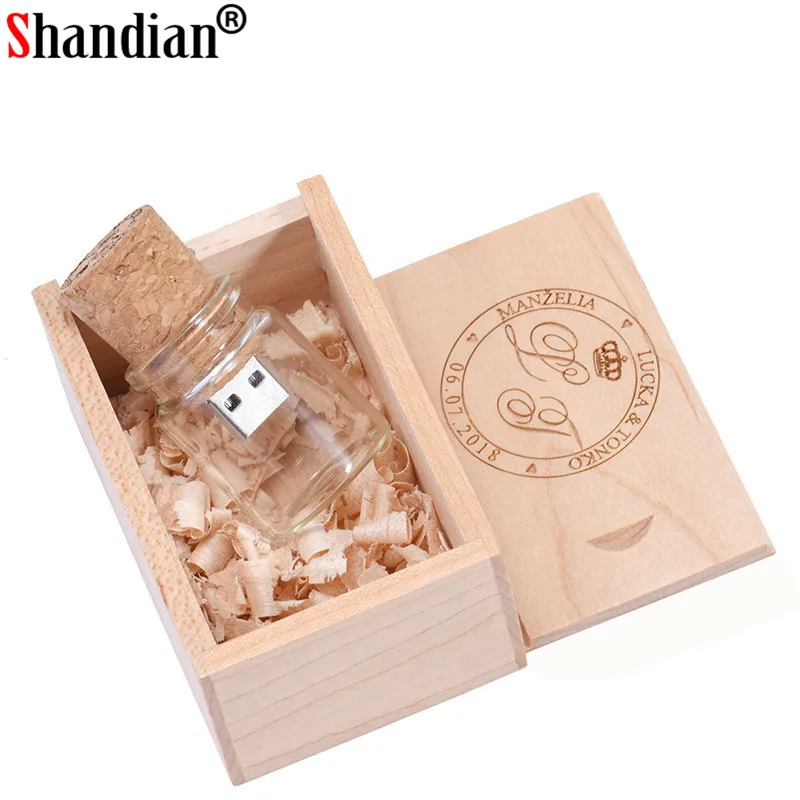 SHANDIAN логотип индивидуальные стеклянные бутылки USB+ коробка флэш-накопитель Флешка 64 ГБ 32 ГБ 16 ГБ 4 ГБ карта памяти фотографии свадебные подарки