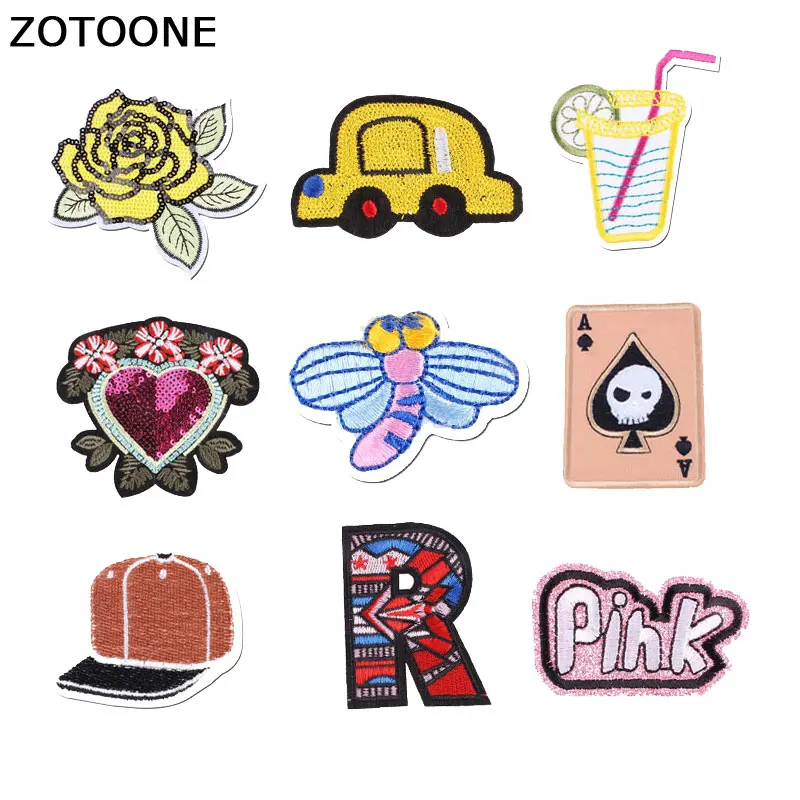 

ZOTOONE Iron on Patches for Clothing Stripes for Clothes Animal Flower Letter Punk Sequin Embroidered Patch Clothes Decoration E