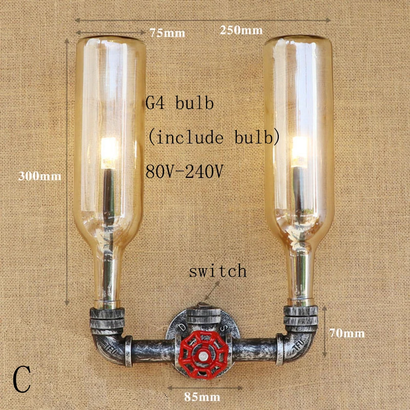 Ретро промышленная лампа в стиле стимпанк светодиодный настенный светильник Стекло тени Утюг ржавчины кровать свет G4 лампочка настенный светильник для гостиной ресторана 220 V
