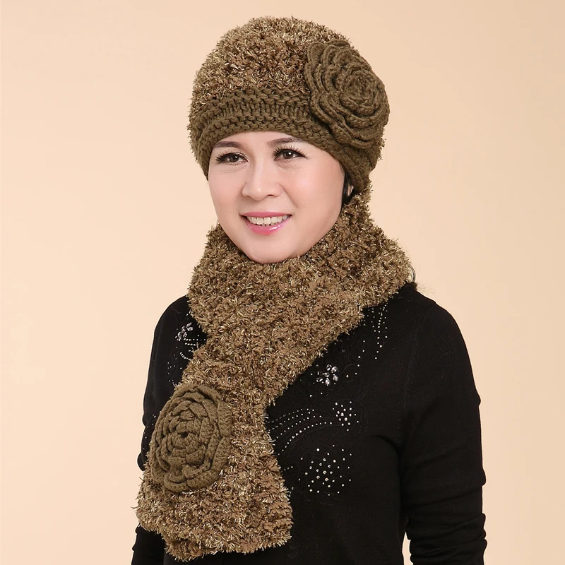 In Winter, The Old Woman's Flower Wool Knitting Cap Old People Warm