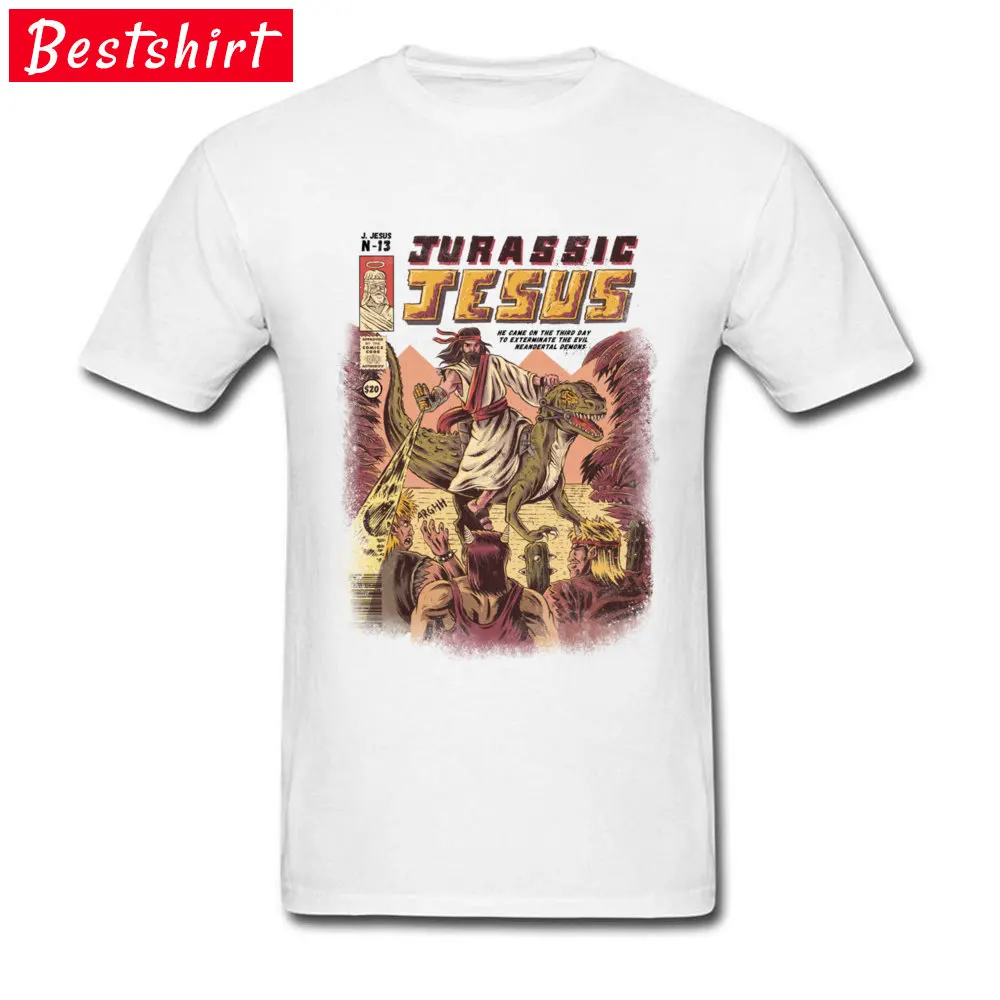 JURASSIC JESUS Oversized Slim Fit Tops Shirts Crew Neck Summer All Cotton Short Sleeve T-shirts for Men Funny Tops Tees JURASSIC JESUS white