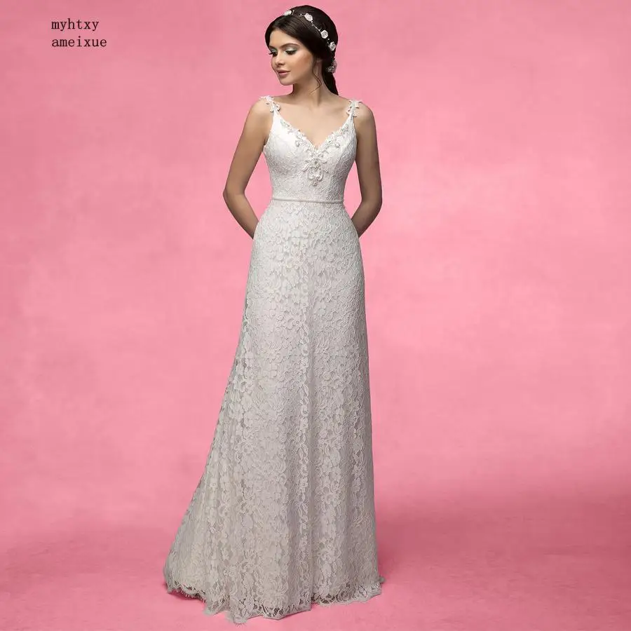 

Lace Boho V-neck Sexy Cheap Wedding Dress 2020 Spaghetti Straps Beach Bridal Dresses Elegant Wedding Gowns Vestido De Novia Boda