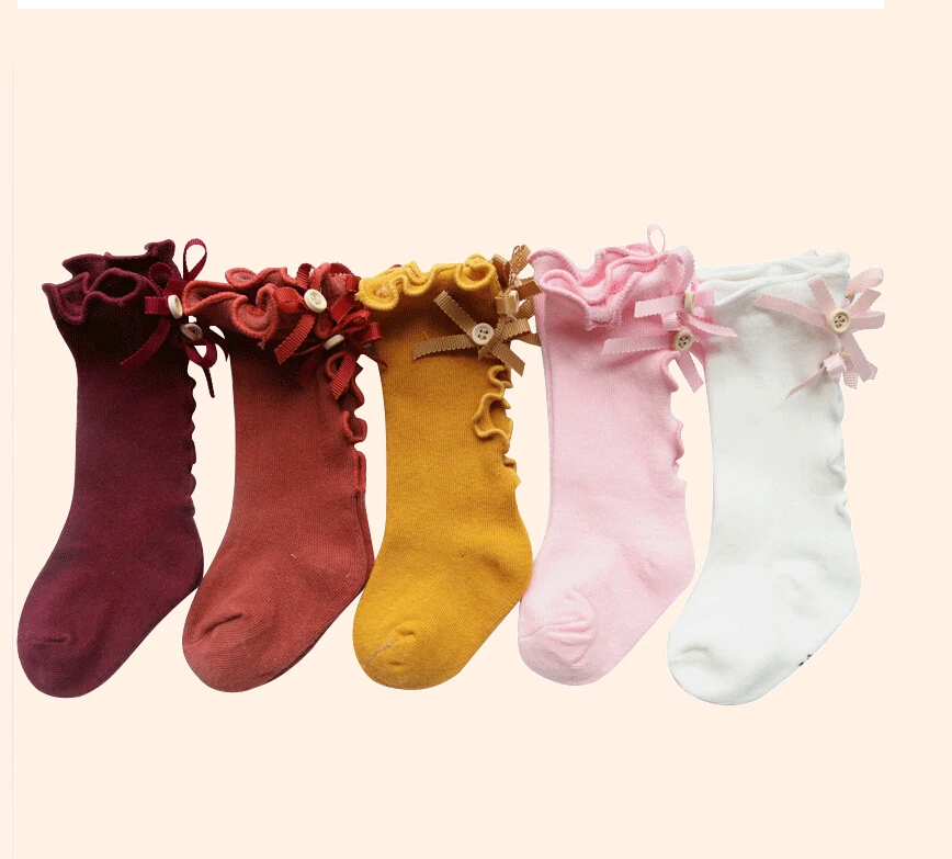 

Lovely Newborn Toddler Baby Girls Bowkont Stockings Warm Knee High Anti-slip Stockings Cute Cotton Laciness Stockings