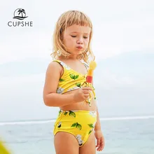 CUPSHE/ детское Желтое Бикини с цветочным принтом и завязками спереди для маленьких девочек