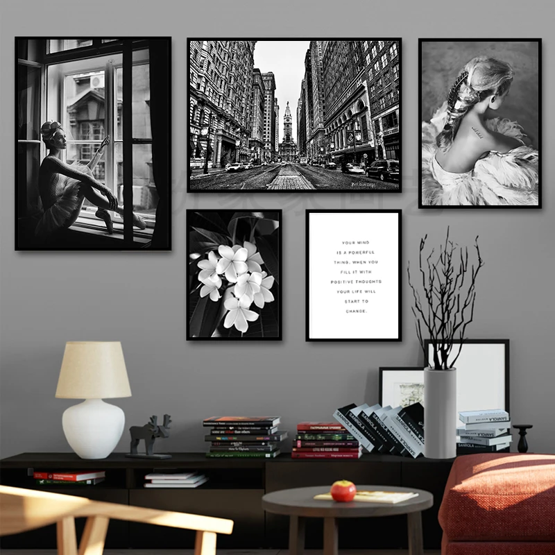 

Nordic Building Poster Black And White Flower Canvas Painting Abstract Wall Art Quotes Posters And Prints Living Room Unframed