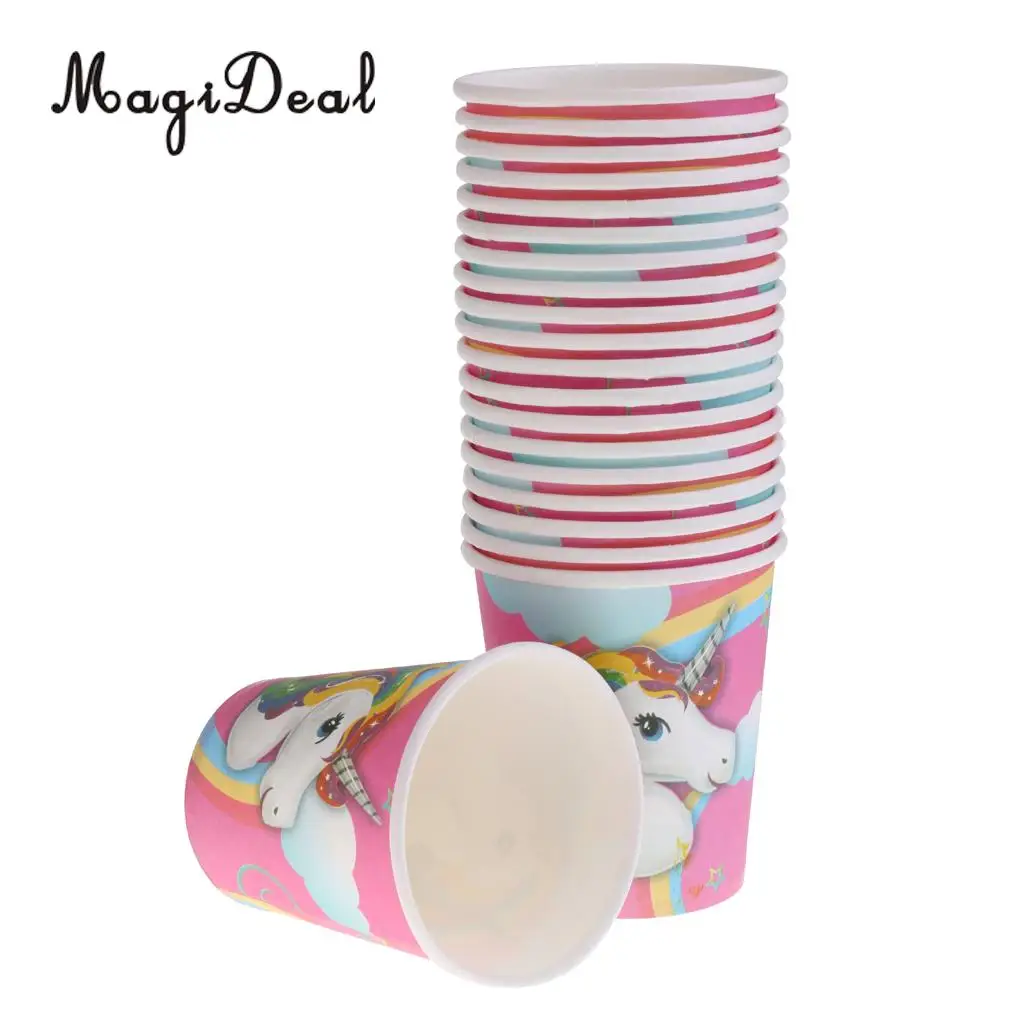 MagiDeal 20pcs Unicorn Disposable Paper Drinking Cups Plate Sets Kids Birthday Party Baby Shower Hen Night Party Decorations