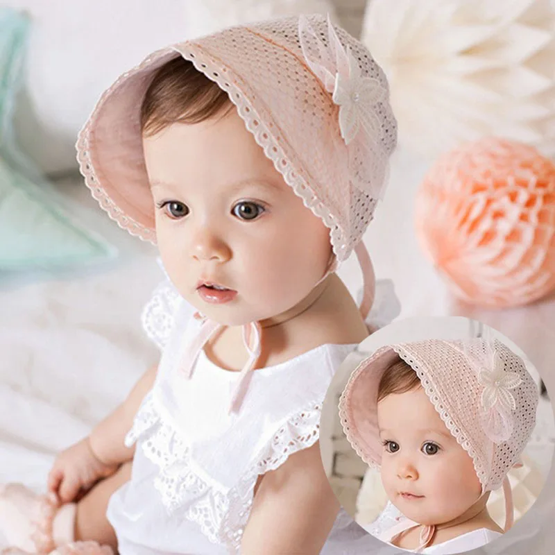 Весенне-летняя Милая шапочка принцессы для малышей с бантом, однотонная кружевная шапочка для маленьких девочек, пляжная шляпа для малышей, шляпа от солнца для девочек